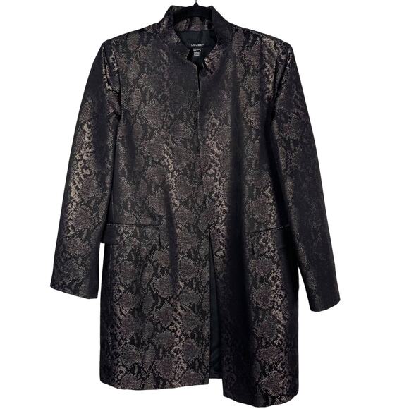 New Louben 6 Black Metallic Copper Snake Print Python Open Front Jacket Duster